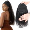 Kinky Curly Ponytail Extensions Human Hair Wrap Drawstring Adjustable Clip In Pony Tail 3C Afro Curl Natural Black (12")