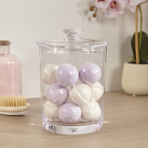 STORi Premium Quality Makeup and Cotton Ball Holder | 60-oz Clear Plastic Apothecary Jar with Lid | Perfect Storage Container to Organize Bathroom and Vanity