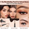 Microblading Eyebrow Pen - 3D Eyebrow Pencil Magical 4-Fork-Tip Eye Brow Pencils for Women, Precise Brush-Tip Pen Makeup, 24 Hours Water-proof & Smudge-proof Natural Fine Stroke (Light Brown)