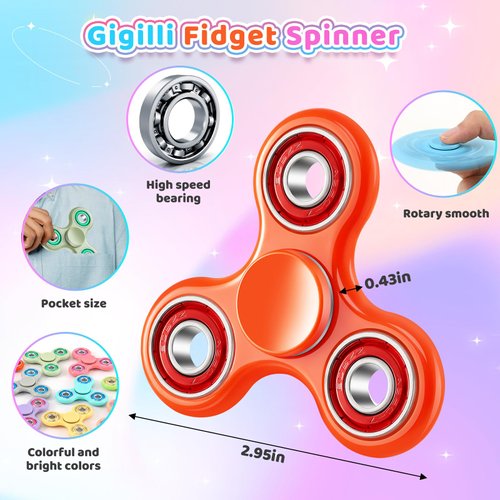 Gigilli Fidget Spinners 6 Pack, Sensory Fidget Toys Classroom Prizes for Boys Girls, Bulk Christmas Party Favors for Kids 8-12, Goodie Bags Stuffers, ADHD Anxiety Fidget Spinner Birthday Return Gifts