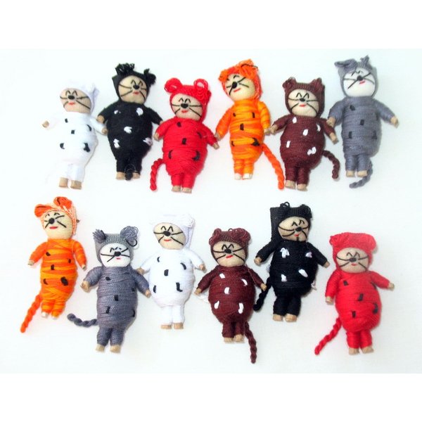 12 Worry Doll Cats From Guatemala
