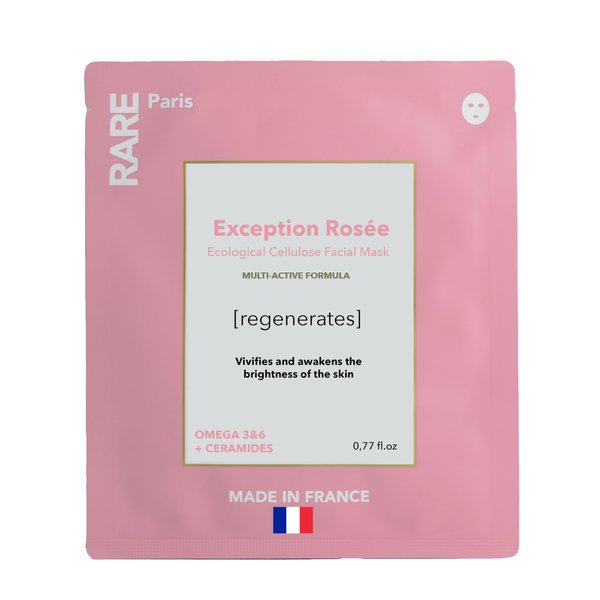 RARE Paris - Exeption Rosée Regenerating Facial Mask - Hydrating & Brightening Sheet Mask with Ceramides & Omega 3 & 6 - Anti-Aging, Firming, Revitalizing - Made in France - 1 Sheet