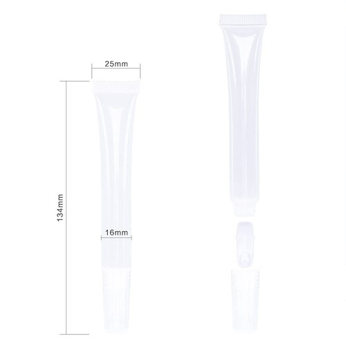 50 PCS Empty long slim 15ml squeeze lip gloss tube lip oil soft tubes with Syringes (Clear lid)
