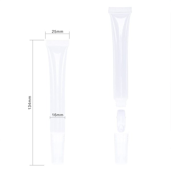 50 PCS Empty long slim 15ml squeeze lip gloss tube lip oil soft tubes with Syringes (Clear lid)