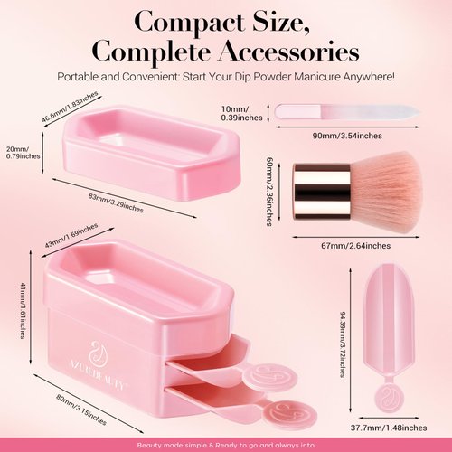 AZUREBEAUTY Dip Powder Recycling Tray System, Triple Layer Recycling Case Nail Dip Powder Container with Nails Tool Nail Brush Glass Nail File, French Nail Art Manicure Essential Tool