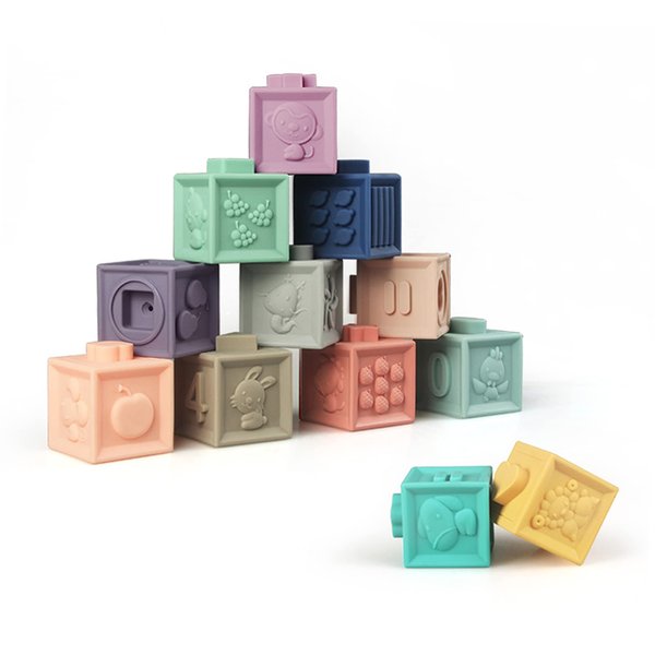 Hands Craft Acrylic Soft Building Blocks Baby Stacking Toy Textured Numbers or Animals Stackable Stacker Toy Early Developmental Educational Teething Toy SISS023