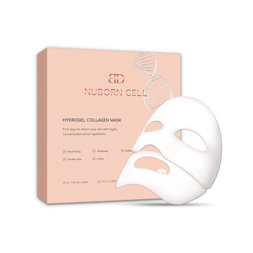 BLANC DUBU NUBORN CELL Hydrogel Collagen Mask | Advanced Stem Cell Hydrogel Sheet Face Mask for Dry Skin | 2% Niacinamide, Hydrolyzed Collagen, Peptides and Hyaluronic Acids | Made in Korea 4-Pack