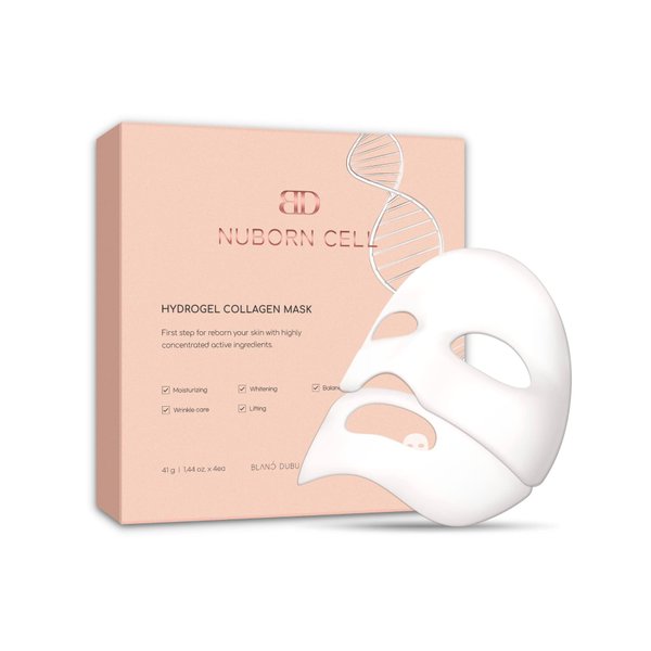 BLANC DUBU NUBORN CELL Hydrogel Collagen Mask | Advanced Stem Cell Hydrogel Sheet Face Mask for Dry Skin | 2% Niacinamide, Hydrolyzed Collagen, Peptides and Hyaluronic Acids | Made in Korea 4-Pack
