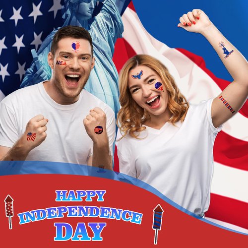 Toututu 10 Sheets 4th of July Temporary Tattoos, American Flag Red White and Blue Patriotic Tattoo, Fourth of July USA Face Tattoo Sticker Party Favors Memorial Veterans Independence Day Accessories