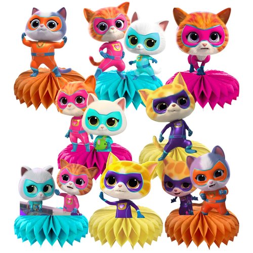 karg 8Pcs Cat Party Decorations, Cute Honeycomb Centerpieces Table Toppers, 3D Double Side Cake Toppers,Cat Birthday Supplies for Girls and Boys