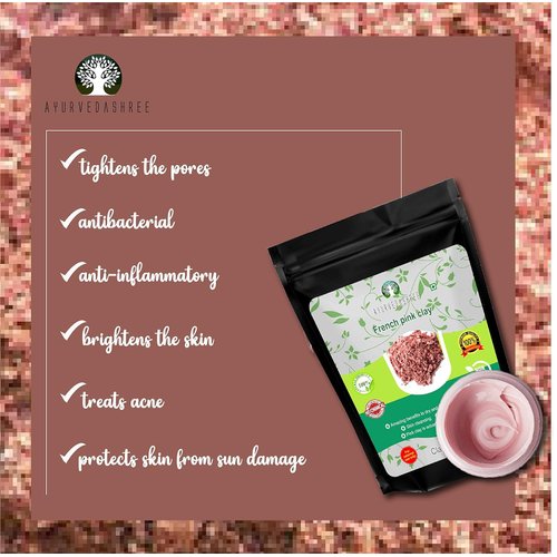 AYURVEDASHREE French Pink Clay Powder 100 Gm | Montmorrillonite Pink Clay (French Rose Clay) | Mild, Hydrating Clay Suitable for Sensitive, Matured & Acne-Prone Skin | Face mask | 100% Natural Powder