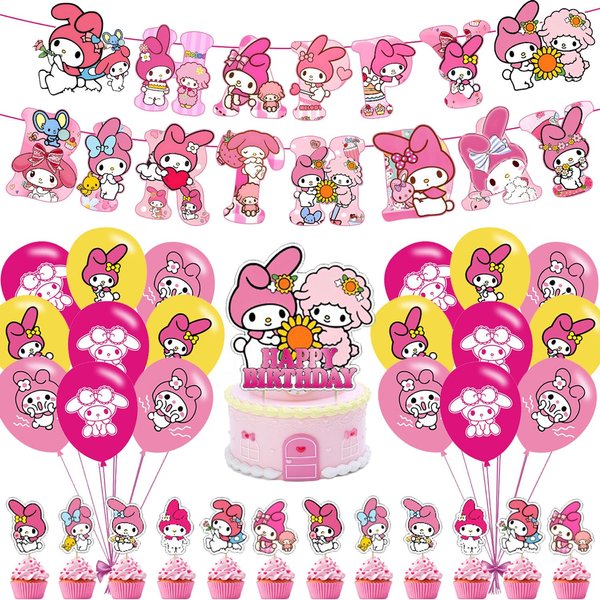 ELZEM Melody Party Decorations,Melody Birthday Party Supplies Includes Banner- Cake Topper - 12 Cupcake Toppers - 18 Balloons, Blue