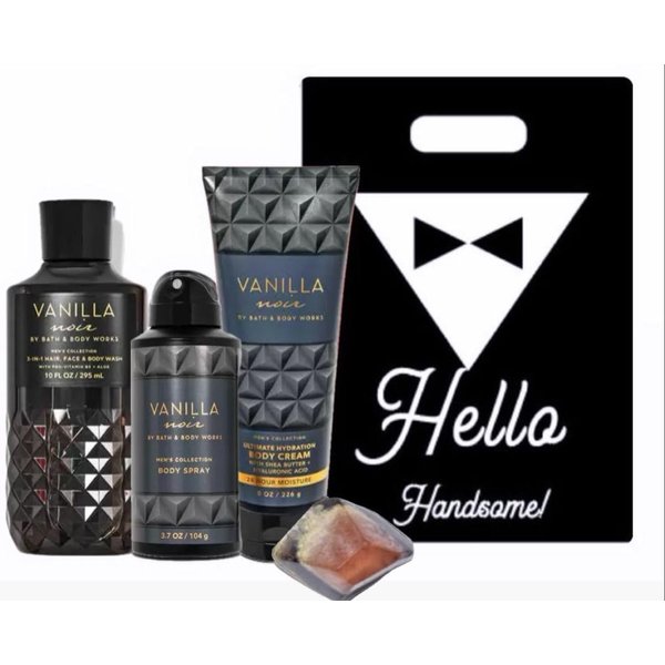 Generic Vanilla Noir -WHITE BARNBath/Body Works - Men's Collection - 3 Piece Bundle with Gift Bag Hello Handsome