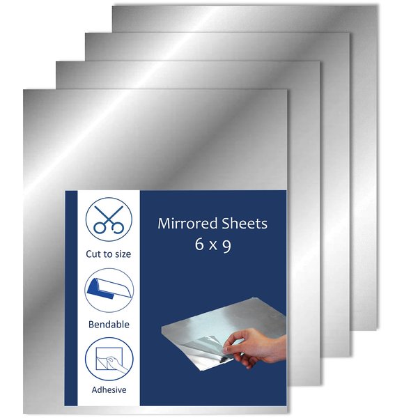 Kedudes Stick On Mirror Tiles 6 x 9 Inches - Flexible Mirror Tape Sheets, Non-Glass Self Adhesive Stick on Mirror Tiles, Cut Mirror Stickers to Size, Peel and Stick, Great for Crafts and Mirror Wall
