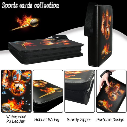 Sports Card Binder, Trading Card Binder 4 Pocket with 50 Sleeves Fits 400 Sport Cards, Sports Card Holder Binder with Zipper, Football Baseball Basketball Hockey Card Collection Storage Album