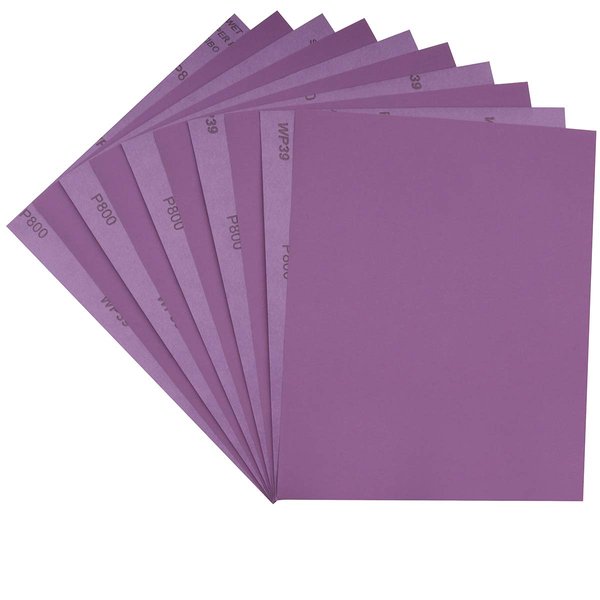 Sandpaper 800 Grit,Wet Dry Sanding Sheets,High Performance White Fused Alumina Abrasive Sand Paper for Wood Furniture Finishing,Metal Grinding,Automotive Polishing,9 x 11 Inch,Purple,10-Pack