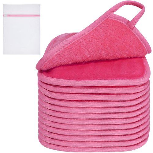 KODAMO Makeup Remover Cloth, Reusable Makeup Remover Pads Washable Travel Bag, Microfiber Makeup Removal Face Wash Cloths with Just Water, Gentle Soft, Eco-friendly, 12 Pack, Pink