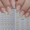4 Sheets French Tip Nail Stickers 3D Self-Adhesive Gold Sliver Lines Nail Art Stickers Curved Stripe Designs with Crystal Rhinestones French Nail Decals for Women Girls Acrylic Manicure Decorations