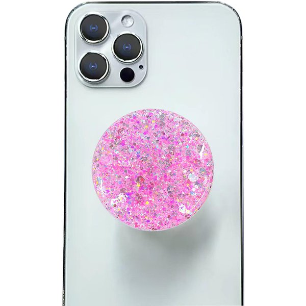 EOQIFJM Universal Cell Phone Stand Compatible with for iPhone Grip Holder, 360° Rotation-Transparent Sparkling Star Drops colloidal Loose Powder (Sakura Pink)