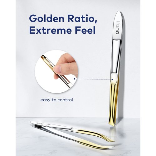 llano Tweezers, Professional Precision Eyebrow Tweezers for Women and Men, Stainless Steel Slanted Hair Removal Tweezers Plucker Makeup Tool for Brow, Facial Hair, Blackhead and Splinter