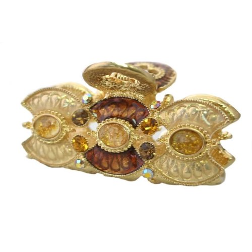 Caravan Key Opening Amber Decorated Hair Claw With Two (2) Tone Epoxy And 22 Assorted Stones