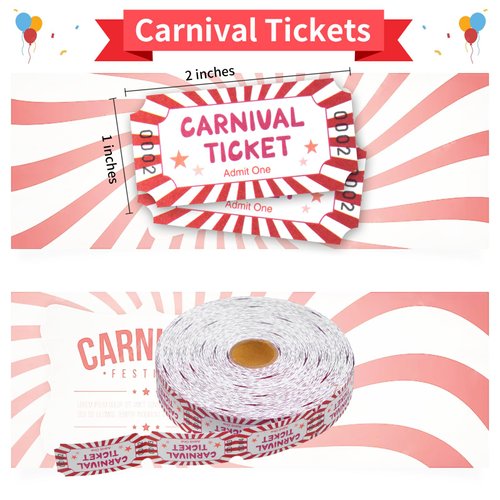 1000 Pieces Carnival Roll Tickets Raffle Tickets Single Roll Carnival Party Tickets Carnival Theme Party Decorations for Carnival Party