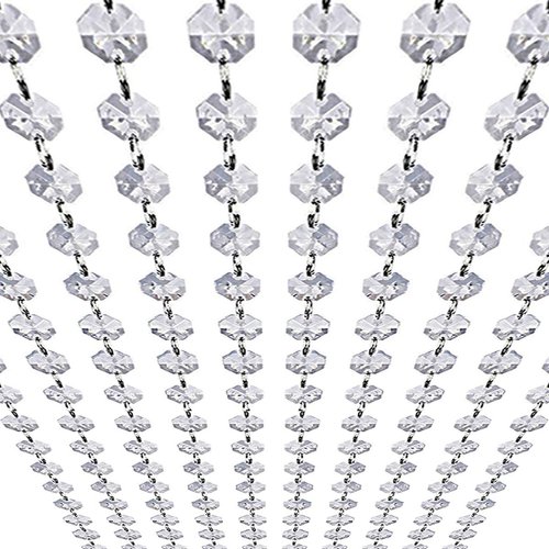 33ft K9 Glass Crystal Garland Strands - Hanging Chandelier Gem Bead Chain - 14mm Clear Octagon Prism Diamond String Decorations for Wedding Party Manzanita Centerpiece Christmas Tree