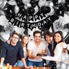 ZERODECO Black White Birthday Party Decorations, Happy Birthday Banner Pompoms White Black Balloon Arch Fringe Curtain Party Décor for Men Women Black and White Birthday Party