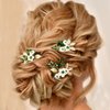 Heread Green Crystal Bride Wedding Hair Pins Flower Bridal Hair Pieces Gold Leaf Hair Accessories for Women and Girls (Pack of 3) (Gold)