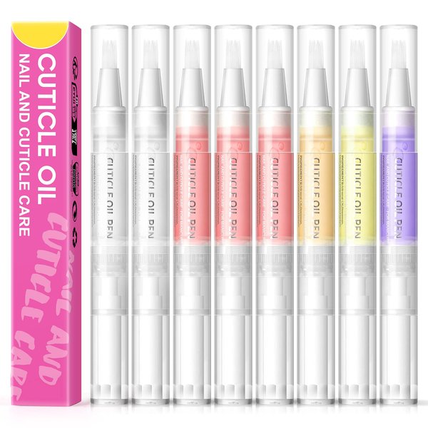 8Pcs Cuticle Oil for Nails Cuticle Oil Pen Set Cuticle Revitalizer Oil Pen for Nail Treatment Care Nail Softener and Strengthener with Natural Ingredients Moist Gel Nail Treatment Nourishment