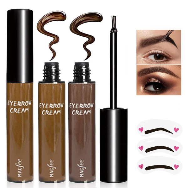2Pcs Peel off Tattoo Eyebrow Tint, Eyebrow Tattoos Stain Brow Tint Waterproof Long-Lasting Natural Color Eyebrow Pencil (Dark Brown and Light Brown)