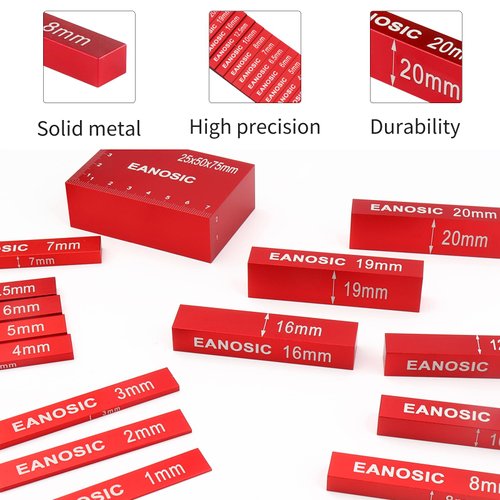 EANOSIC Metric Setup Blocks Height Gauge Set, 15pcs Precision Aluminum Setup Bars Guage Block Set for Router and Table Saw Accessories Woodworking Set Up, Bars Include Laser Engraved Size Markings