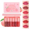 6 Colors Peach Lip Tint Stain Mini Liquid Lipstick, Moisturizing Plumping Lip Gloss, Multi-Use Lip and Cheek Tint, Non-sticky, Transfer-Proof Lip Tint Gloss, Matte Finish Lip Makeup