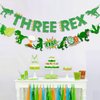 Three Rex Birthday Party Decorations-Green Glittery Three Rex Banner and Dinosaur Theme Garland 3rd Birthday Party Supplies for Boys Girls