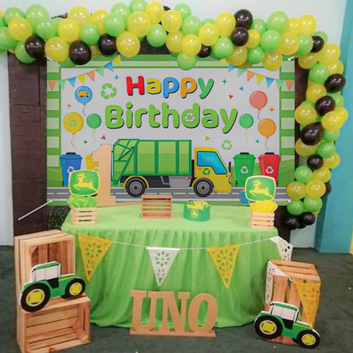 Mocsicka Trash Truck Backdrop Garbage Truck Birthday Decorations for Kids Green Trash Truck Party Supplies Banner Background 70.8 x 43.3 Inch