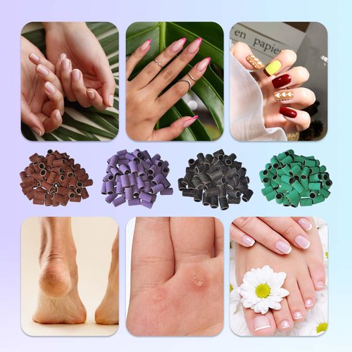 HEBECA Sanding Bands Nail Drill Bits 240pcs, 80# 120# 150# 180# 4 Color Coarse Fine Grit Nail File Sanding Bands Replacement for 3/32" Mandrel Bit AD1001