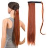SWACC Women Long Straight/Curly Wavy Wrap Around Ponytail Extension Synthetic Hair Piece Clip in Hair extensions (Straight, Dark Copper Red-13#)