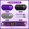 Purple 13th Birthday Decorations for Girls, Black Purple Silver Happy 13th Birthday Yard Banner and 24pcs 13th Birthday Balloons for 13th Birthday Anniversary Party Supplies Indoor Outdoor Decor
