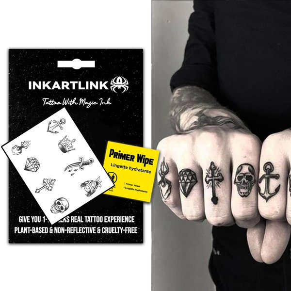 INKARTLINK Temporary Tattoos, Semi Permanent Tattoo Adult Art Design Waterproof Temp Tattoo Party Favors Tattoo Stickers Realistic Look, No Adhesive, Lasts 1-2 Weeks Black (Finger Piracy)