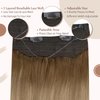 Fshine Invisible Wire Hair Extensions Human Hair Ombre Fish Wire Extensions #10/14 Brown to Blonde Balayage Invisible Hair Extensions with Transparent Line 70g Headband Human Hair for Women 12 Inch