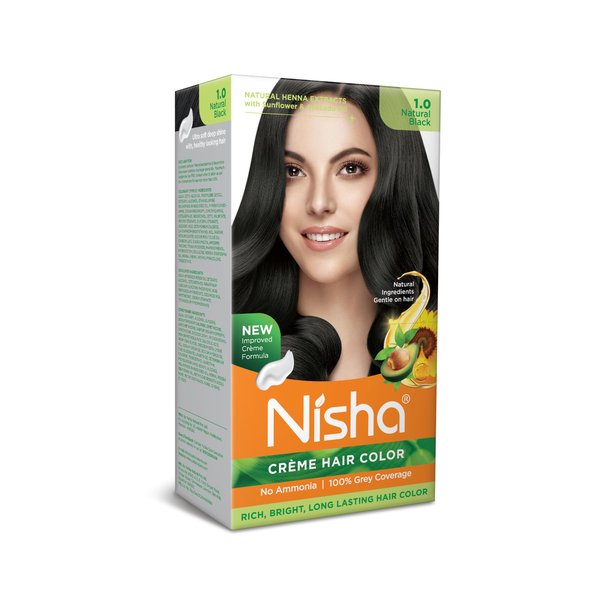 Nisha Cream Natural Black Hair Dye, Permanent Black Hair Color with No Ammonia, 4.06 Fl Oz
