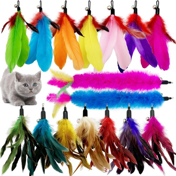 CATENEED Cat Feather Toys Refill Cat Wand Replacement Feathers, 16 PCS Cat Toy Feather Refills, Cat Wand Attachments Feathers for Cat Toys