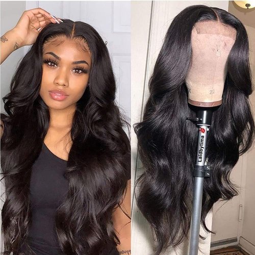 NC Body Wave Human Hair Wigs For Black Women Wig 4x4 Middle Part Lace Front Wigs Body Wave Lace Front Wig Brazilian Virgin Hair Lace Closure Wig Natural Black(30inch)