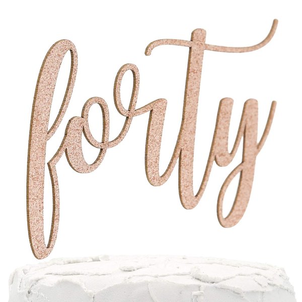 NANASUKO 40th Birthday Cake Topper - forty - Double Sided Rose Gold glitter - Premium quality Made in USA