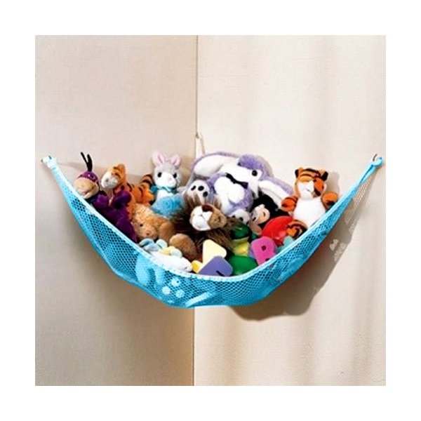 Stuffed Animal & Toy Organizer Hammock Pet Net and Trim (Blue)