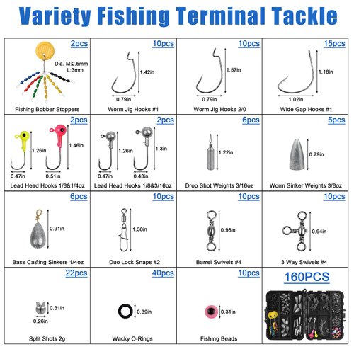 Fishing Accessories Kit Fishing Tackle Box with Tackle Included, Fishing Hooks, Fishing Weights Sinkers, Fishing Swivels Snaps, Beads, Fishing Gear Set Equipment for Bass Trout Fishing Gifts for Men
