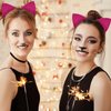Cat Ears Headband for Women Girls - Cute Sparkle Glitter Hairband Halloween Cosplay Cat Costume Hair Accessories for Adult Kids Birthday Daily Wear Rose Red