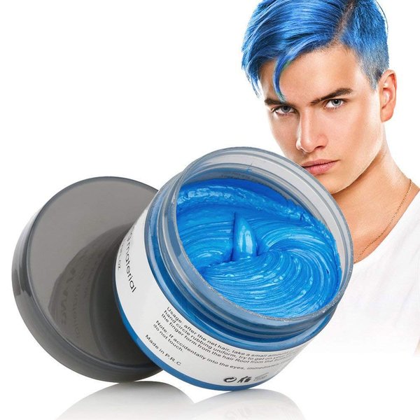 Jakuva Hair Coloring Dye Wax Styling Cream Mud, Natural Hairstyle Cream Wash out easily, Temporary Hair Dye Wax for Party, Cosplay & Halloween, Nightclub, 4.23 oz (Blue)