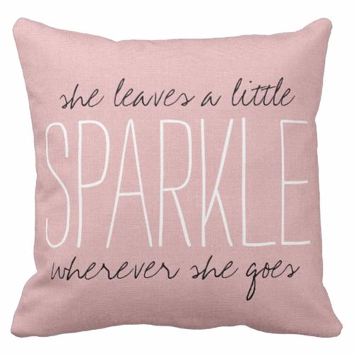 Emvency Throw Pillow Cover Cute Burlap Pink Blush Sparkle Monogram Decorative Pillow Case Home Decor Square 16 x 16 Inch Pillowcase