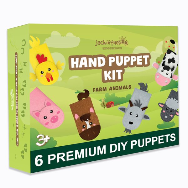 jackinthebox Hand Puppet Making Kit -6 Farm Animals Felt Puppet Craft Kit for Kids,Creative DIY Arts & Crafts Kit Make Your Own Puppets for Storytelling Role Play, Great Craft Gifts for Kids Ages 4-8